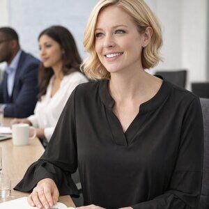 Black, Flowy, V-necked blouse with ruffled sleeves